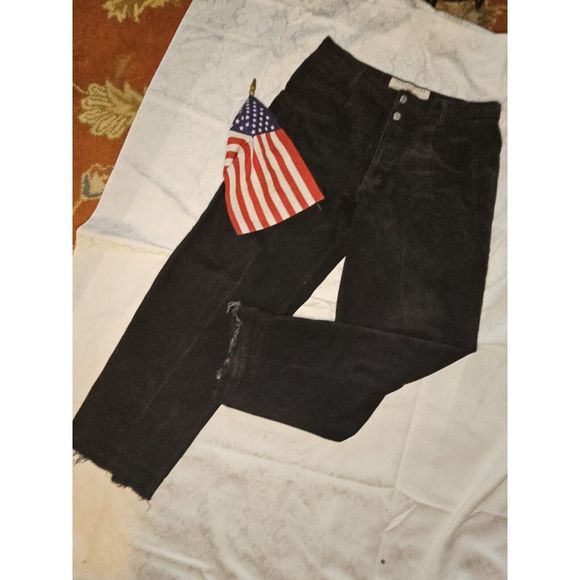 Vintage GUESS PASCAL Black‎ Loose Fit Denim Jeans 34x28 Raw Edge Hem Capri - Picture 1 of 10